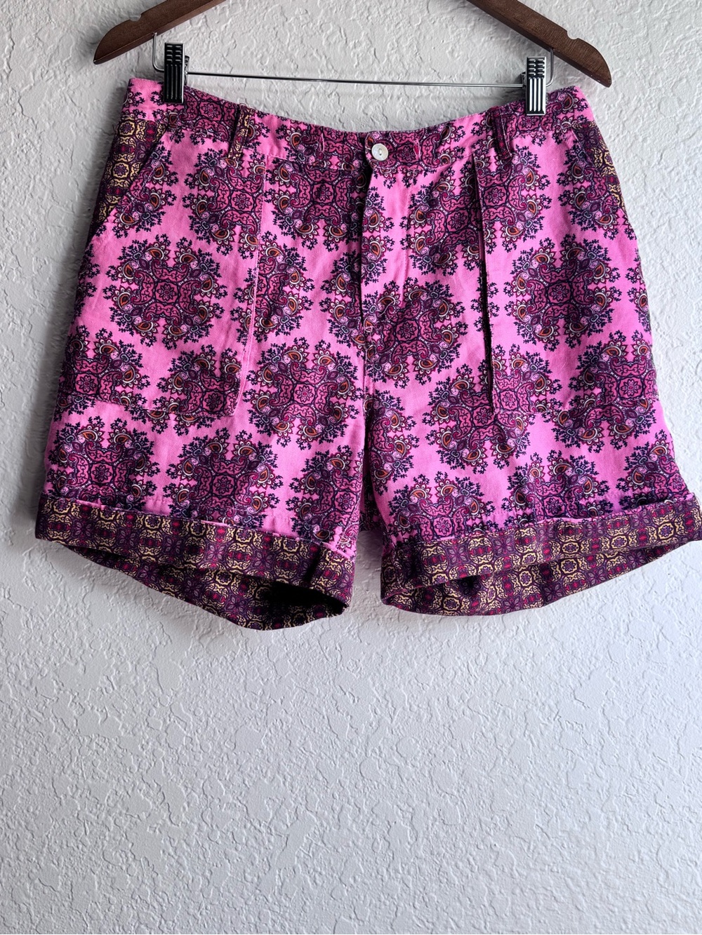 Sundance Kalini Pink Paisley Linen Cotton Blend Cuffed Shorts Size M